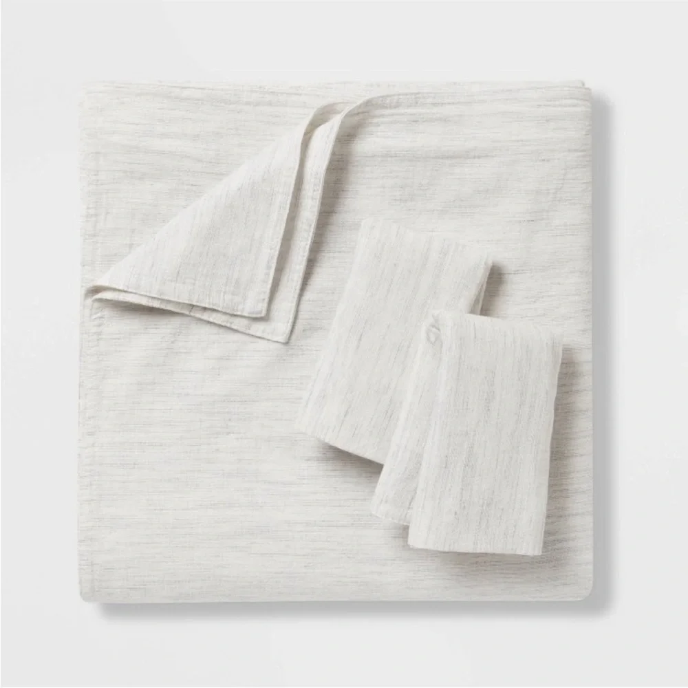 THRESHOLD NWT space dye cotton linen duvet sham set -light gray -full/queen